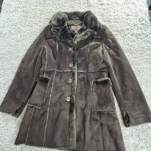 Vintage Chill Couture Chocolate Teddy Jacket with Faux Fur Trim